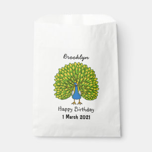 Fun bright peacock bird illustration favour bags