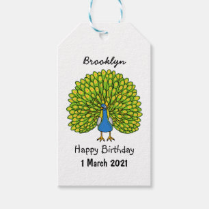 Fun bright peacock bird illustration gift tags
