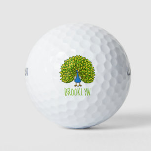 Fun bright peacock bird illustration golf balls