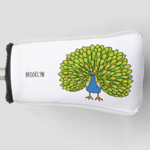 Fun bright peacock bird illustration golf head cover