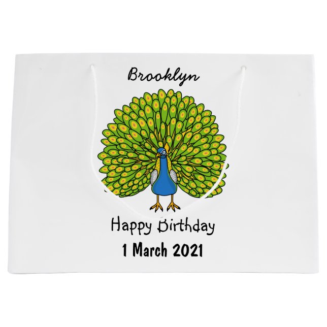 Fun bright peacock bird illustration large gift bag (Front)