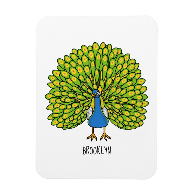 Fun bright peacock bird illustration magnet (Vertical)