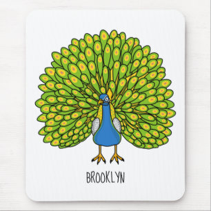 Fun bright peacock bird illustration mouse mat