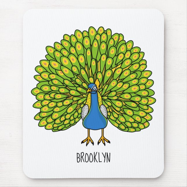 Fun bright peacock bird illustration mouse mat (Front)