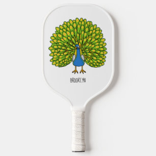 Fun bright peacock bird illustration pickleball paddle