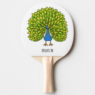 Fun bright peacock bird illustration ping pong paddle