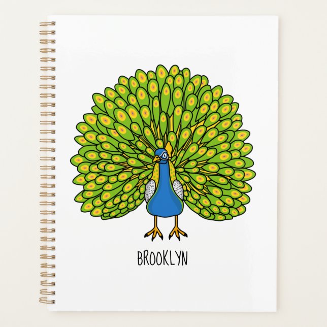 Fun bright peacock bird illustration planner (Front)