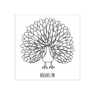 Fun bright peacock bird illustration rubber stamp