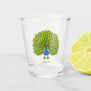 Fun bright peacock bird illustration shot glass