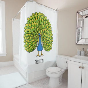 Fun bright peacock bird illustration shower curtain