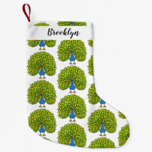 Fun bright peacock bird illustration small christmas stocking