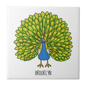 Fun bright peacock bird illustration tile