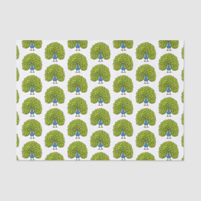 Fun bright peacock bird illustration tissue paper (Front)