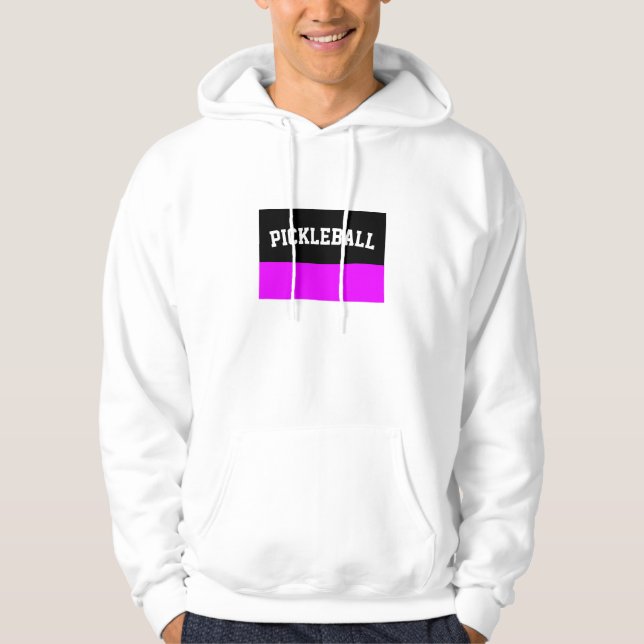 Fun Bright Pink Black Colour Block Pickleball Text Hoodie (Front)
