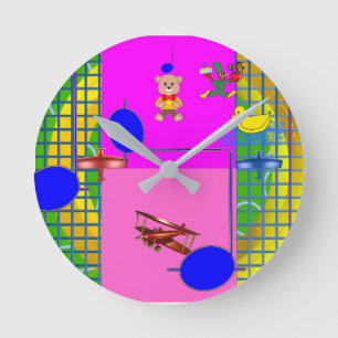 Fun Bright Pink Blocks on Gold Ring Wall Clock