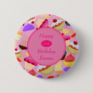 Fun, Bright Pink Cupcake Any Age Birthday 6 Cm Round Badge