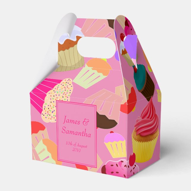 Fun, Bright Pink Cupcake  - Wedding Favour Box (Back Side)