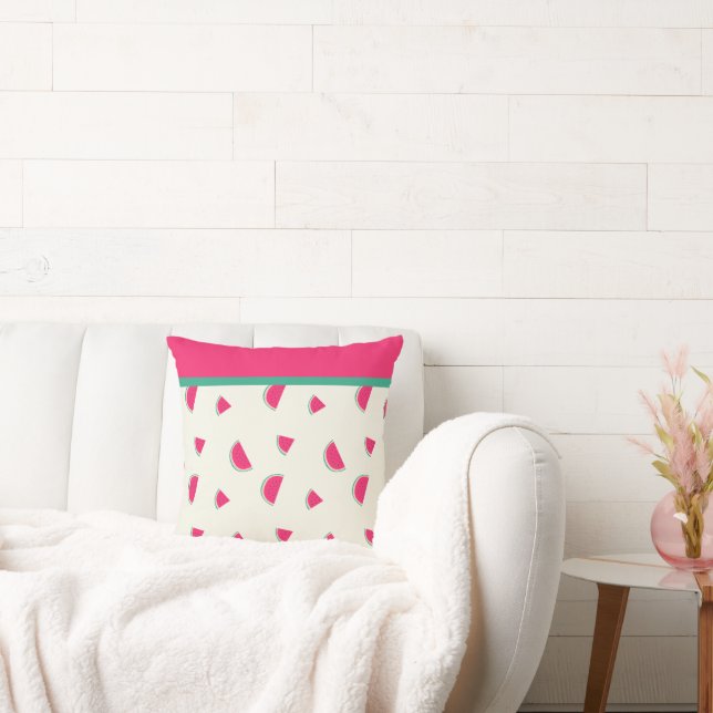 Fun, Bright Pink, Summer Watermelon Pattern  Cushion (Couch)
