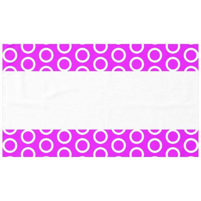 Fun Bright Pink Tiled Rings Pattern White Stripes Tablecloth (Front (Horizontal))