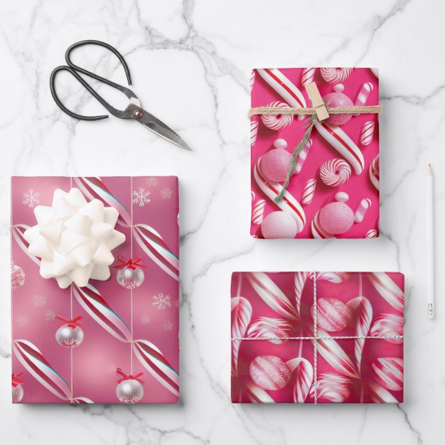 Fun Bright Pinks and Peppermint Candy Lane Wrapping Paper Sheet (Front)