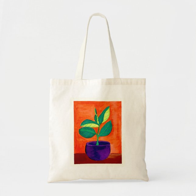 Fun Bright Potted Plant Illustration Tote Bag (Front)