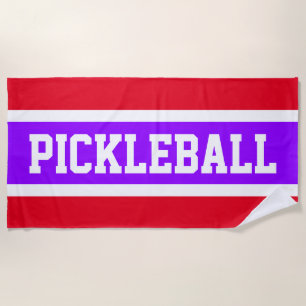 Fun Bright Purple Red PICKLEBALL Racing Stripes   Beach Towel