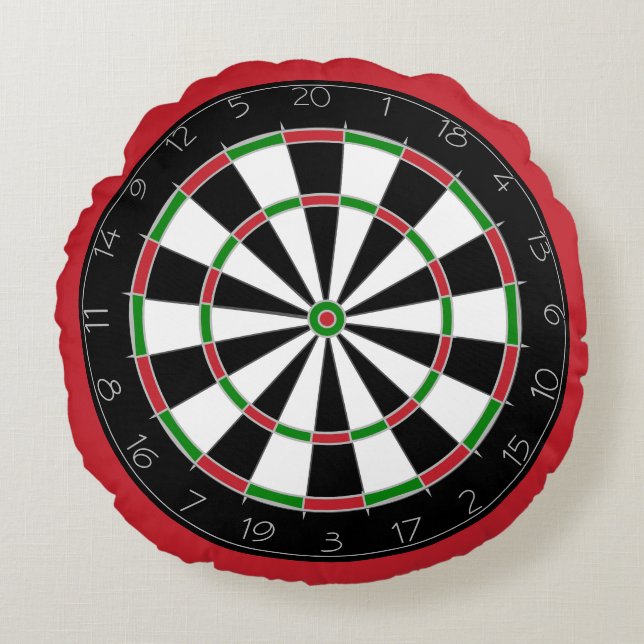 Fun Bright Red Dartboard Game Round Cushion (Front)