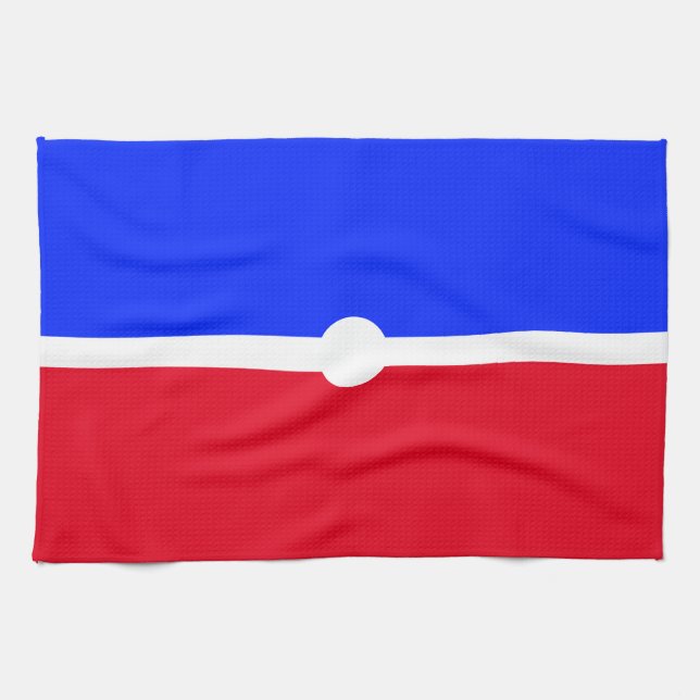 Fun Bright Red Royal Blue Colour Block White Band Tea Towel (Horizontal)