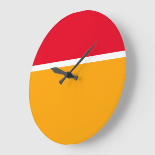 Fun Bright Red White Golden Orange Colour Block Large Clock