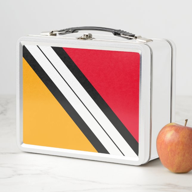 Fun Bright Red Yellow Black White Racing Stripes Metal Lunch Box (In Situ)