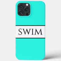 Fun Bright Retro Aqua Mint White Stripes Swim Text