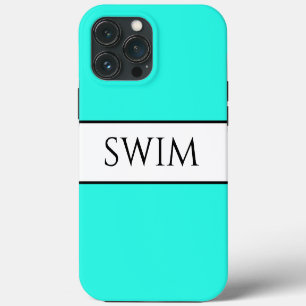 Fun Bright Retro Aqua Mint White Stripes Swim Text iPhone 13 Pro Max Case