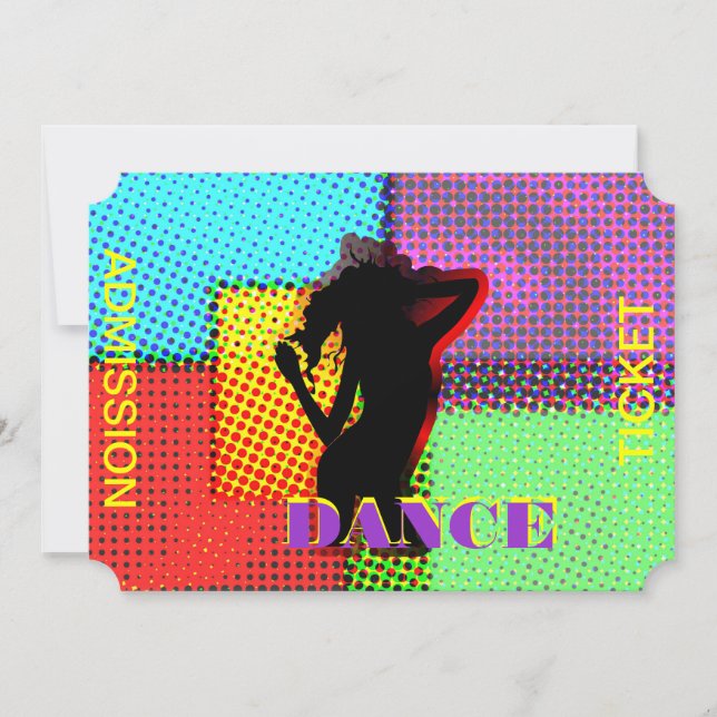 Fun Bright Retro Dance Admission Ticket Invitation (Front)