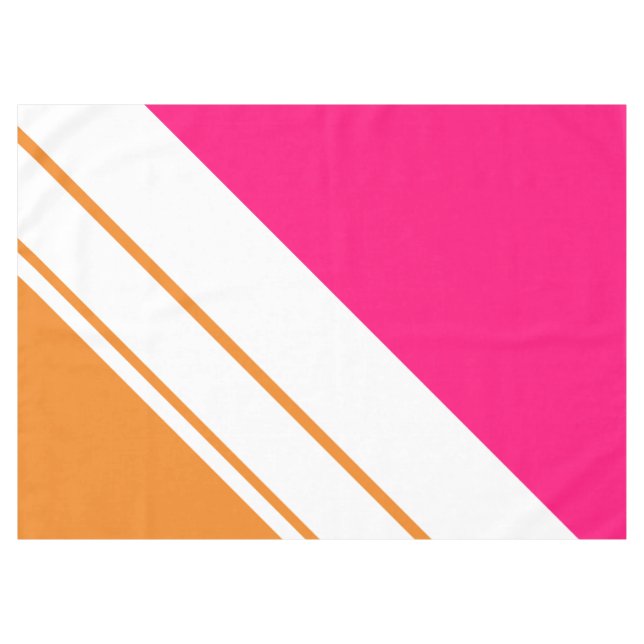 Fun Bright Sporty Orange Candy Pink Racing Stripes Tablecloth (Front (Horizontal))