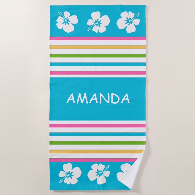 Fun Bright Striped Nautical Beach Towel (Front)