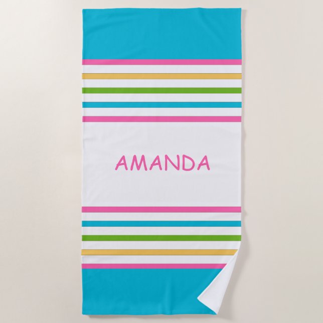 Fun Bright Striped Nautical Beach Towel (Front)