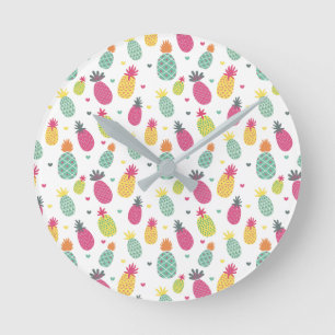 Fun Bright Tropical Pineapple Round Clock