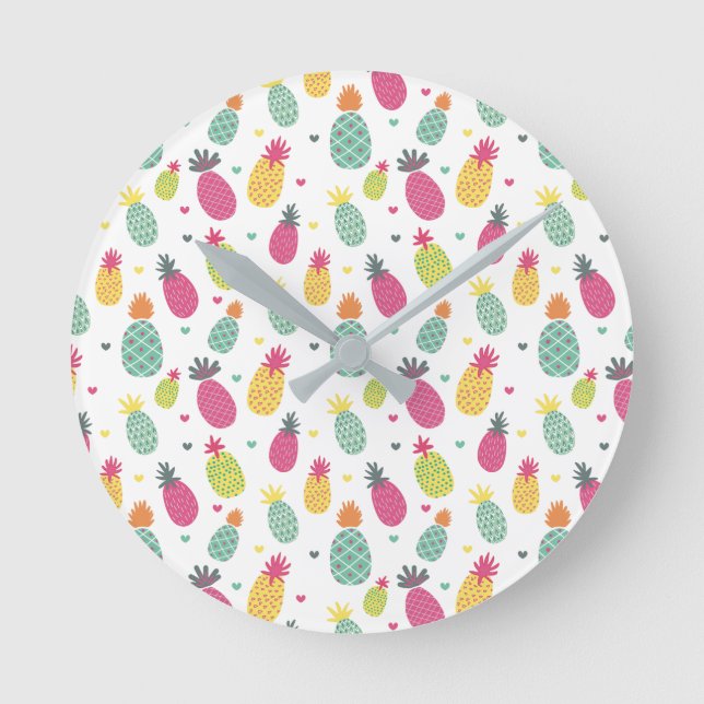 Fun Bright Tropical Pineapple Round Clock (Front)