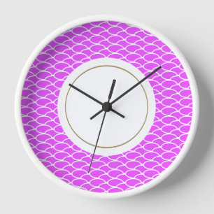 Fun Bright Tropical Pink White Sea Waves Pattern Clock