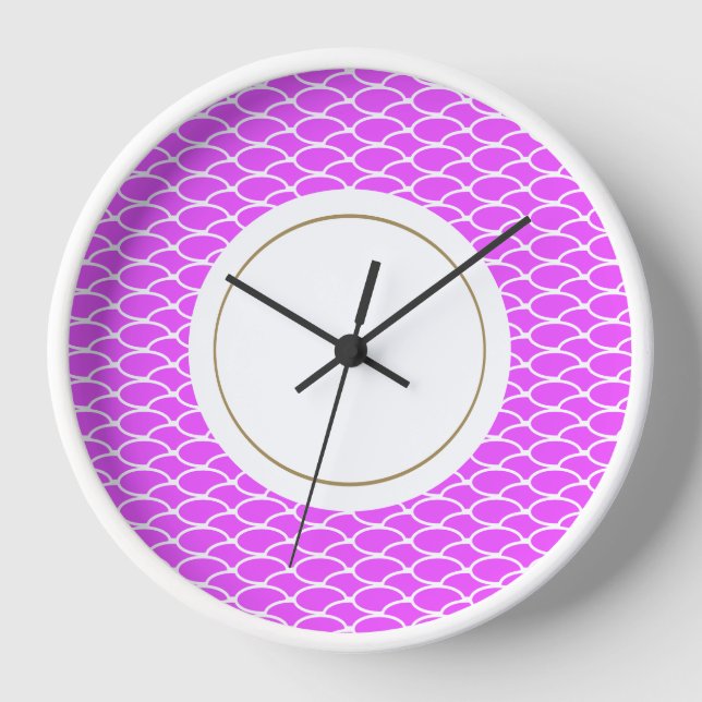 Fun Bright Tropical Pink White Sea Waves Pattern Clock (Front)