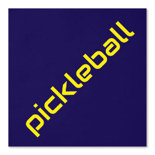 Fun Bright Yellow Diagonal PICKLEBALL On Navy Blue Wallpaper