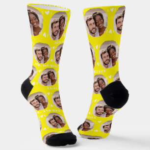 Fun Bright Yellow Newlyweds Photo Pattern Socks