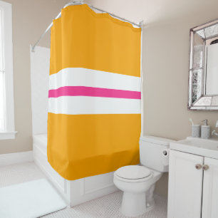 Fun Bright Yellow Pink White Centre Racing Stripes Shower Curtain