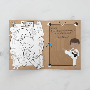 Fun Brown Boys Karate Colouring Page Happy Birthda Card