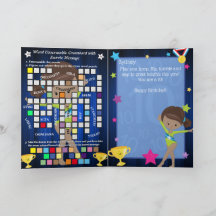 Fun Brown Girls Gymnastics Secret Message Birthday