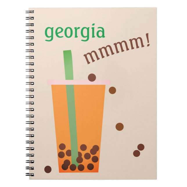 Fun Bubble Tea/Boba Tea Custom Name Notebook (Front)