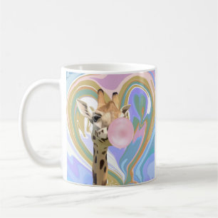 Fun Bubblegum Blowing Giraffe Liquid Swirl Blue Coffee Mug