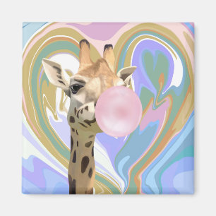 Fun Bubblegum Blowing Giraffe Liquid Swirl Blue Magnet