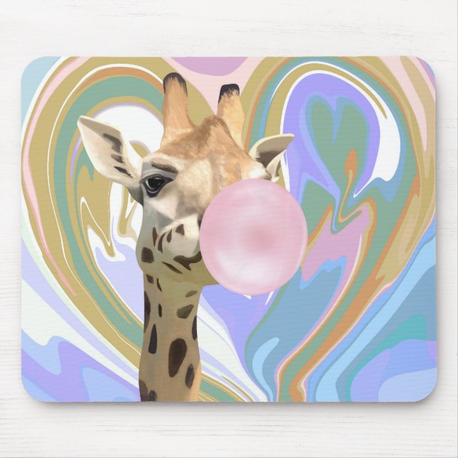 Fun Bubblegum Blowing Giraffe Liquid Swirl Blue Mouse Mat (Front)
