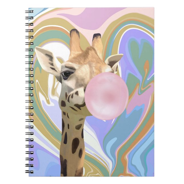 Fun Bubblegum Blowing Giraffe Liquid Swirl Blue Notebook (Front)